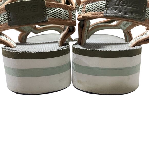 Teva Sandals 10 Flatform Universal Mesh Print Dark Olive Seafoam‎ 1 3/4 Heel - Picture 4 of 7